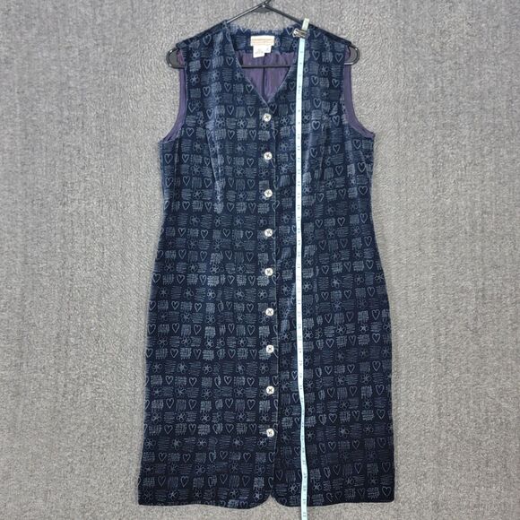Coldwater Creek Dress Womens 12 Blue Velvet Hearts Print Sleeveless V Neck Midi - Picture 3 of 12